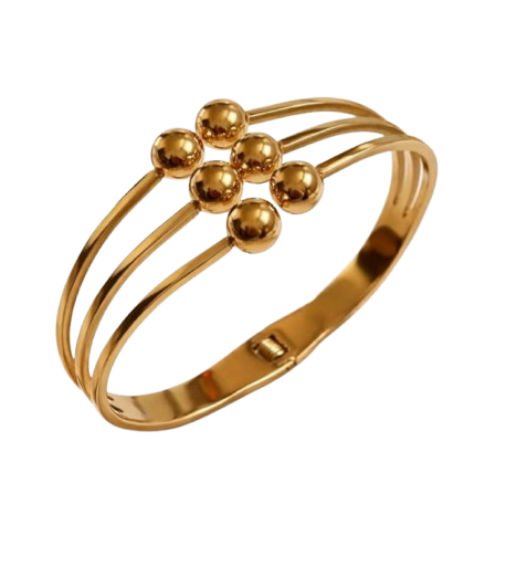 Gold-tone multi-ball open cuff bracelet