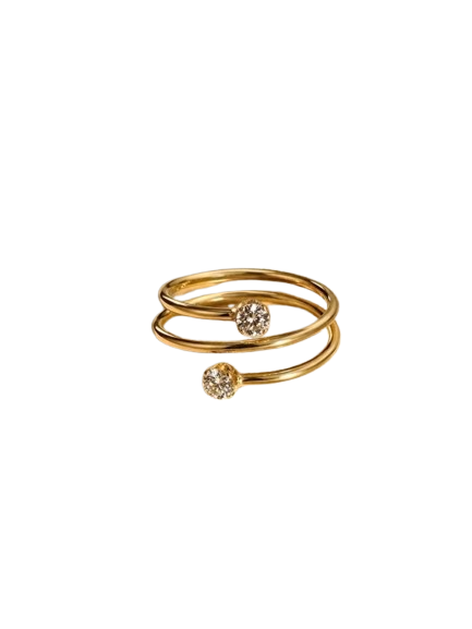 Elegant Double-Wrap Crystal Open Ring – Gold Tone