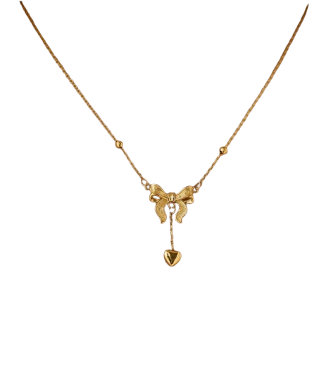 Golden Ribbon Heart Necklace