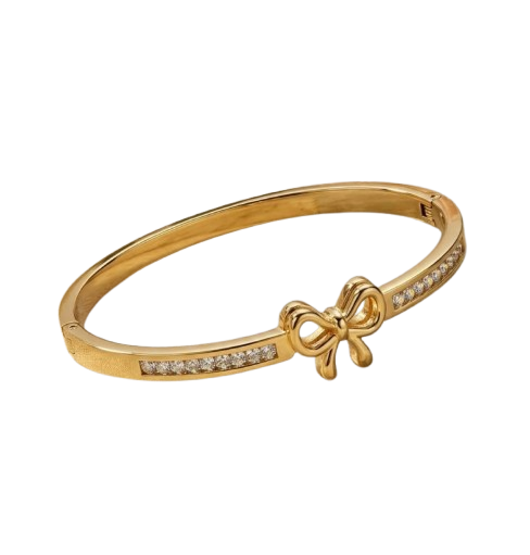 Gold bow crystal bangle bracelet