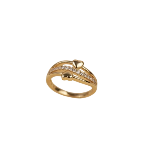 Gold heart crystal crossover ring