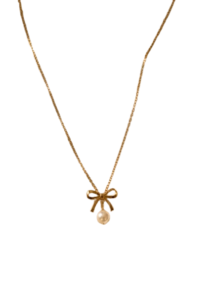 Elegant Bow Pearl Pendant Necklace