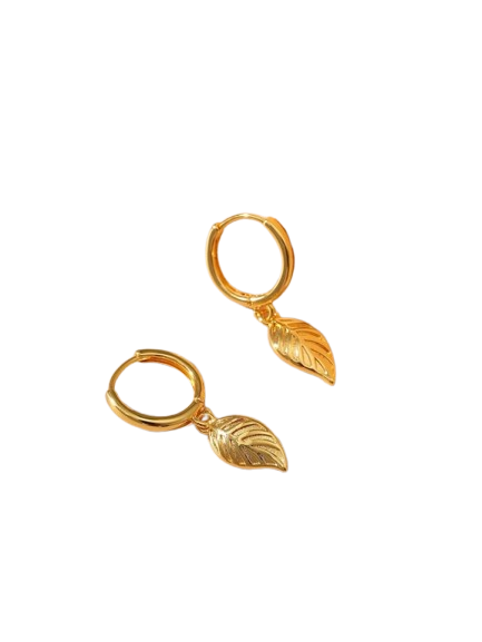 Gold Leaf Huggie Hoop Earrings
