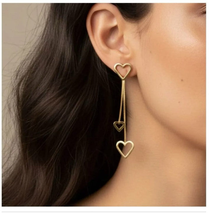 Triple Heart Cascade Earrings